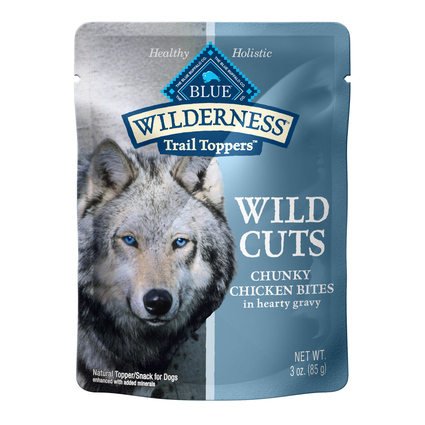 Blue Buffalo Wilderness Trail Toppers Wild Cuts High Protein, Natural Wet Dog Food, Chunky Chicken Bites in Hearty Gravy 3-oz pouches, Case of 24