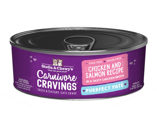 Stella & Chewy's Carnivore Cravings Purrfect Pate Chicken and Salmon Pate Recipe in Broth, 2.8-oz Case of 12