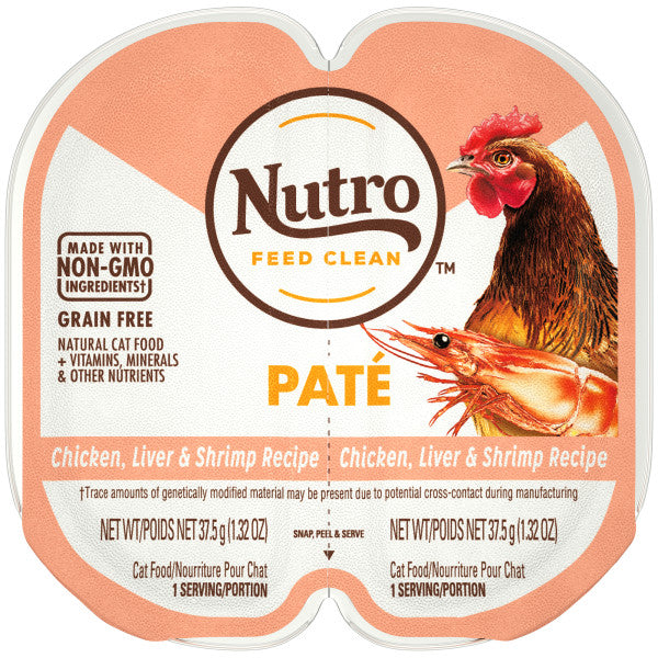 Nutro Grain Free Natural Wet Cat Food Paté Chicken, Liver, & Shrimp Recipe, 2.64-oz Case of 24