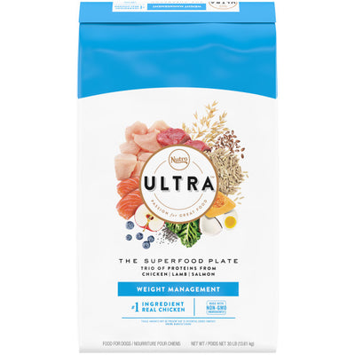 NUTRO ULTRA Adult Weight Management High Protein Natural Dry Dog Food with a Trio of Proteins from Chicken, Lamb and Salmon, 30-lb Bag