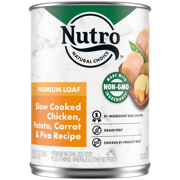 Nutro Premium Loaf Adult Natural Wet Dog Food Slow Cooked Chicken, Potato, Carrot & Pea Recipe, 12.5-oz Case of 12