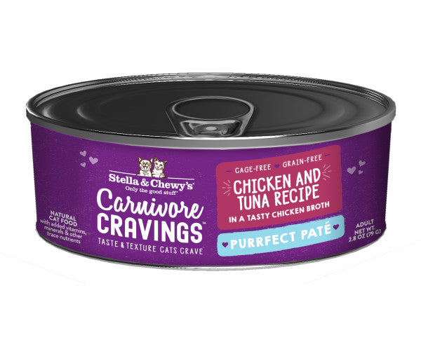 Stella & Chewy's Carnivore Cravings Purrfect Pate Chicken and Tuna Pate Recipe in Broth, 2.8-oz Case of 12