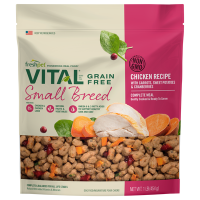 Freshpet Vital Grain Free Small Breed Chicken Recipe, Gently Cooked Dog Food, 1-lb Bag