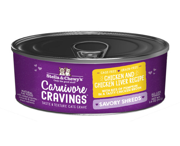 Stella & Chewy's Carnivore Cravings Savory Shreds - Chicken & Chicken Liver Recipe Dinner in Broth, Wet Cat Food