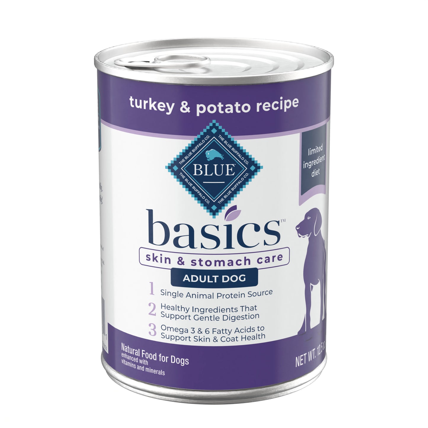 Blue Buffalo Basics Skin & Stomach Care, Grain Free Natural Adult Wet Dog Food, Turkey 12.5-oz, Case of 12