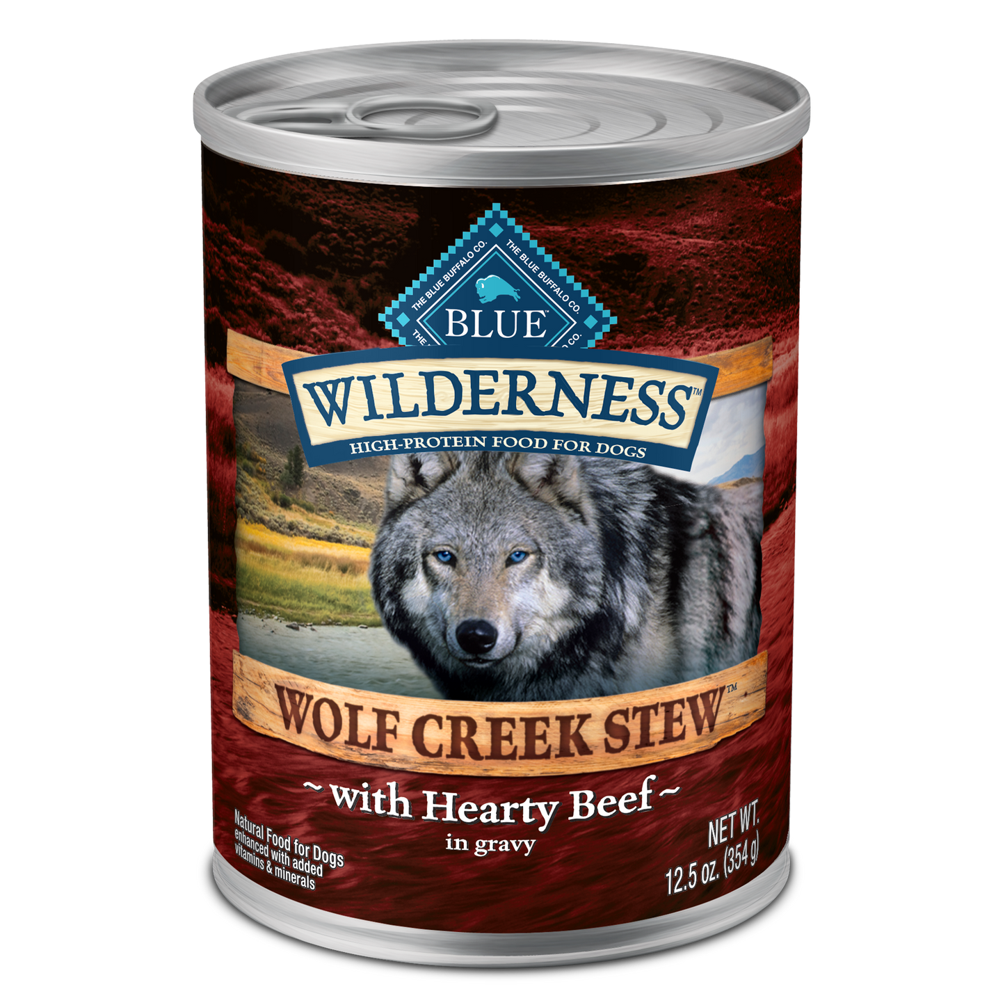 Blue Buffalo Wilderness Wolf Creek Stew High Protein, Natural Wet Dog Food, Hearty Beef Stew in gravy 12.5-oz, Case of 12