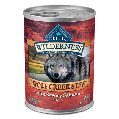 Blue Buffalo Wilderness Wolf Creek Stew High Protein, Natural Wet Dog Food, Savory Salmon Stew in gravy 12.5-oz, Case of 12