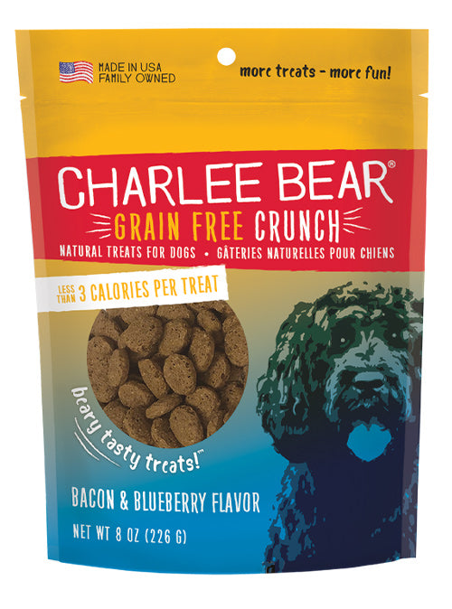 Charlee Bear Grain Free Crunch, Bacon And Blueberry Recipe, Dog Treats, 8-oz Bag