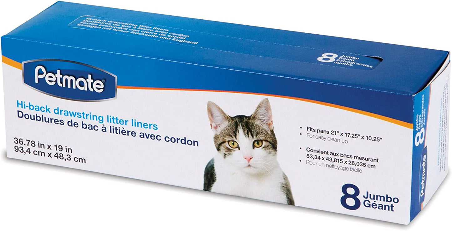 Petmate Drawstring Hi-Back Litter Box Liners, Jumbo 8-Count