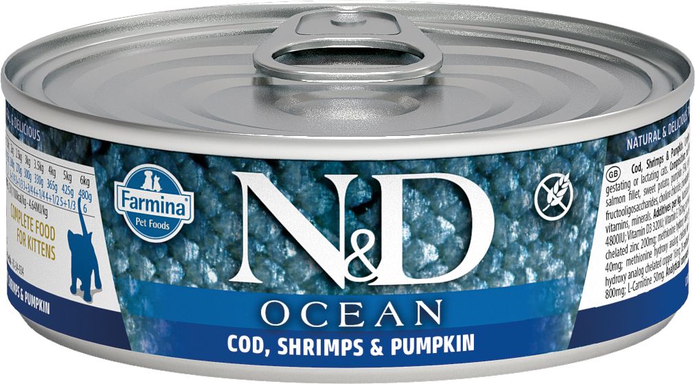 Farmina N&D Ocean Kitten Cod, Shrimp & Pumpkin Recipe, Wet Cat Food, 2.5oz Case of 24