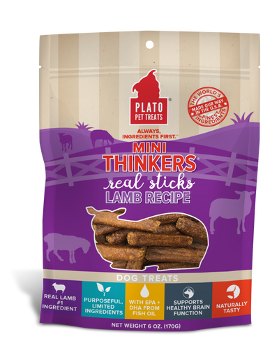 Plato Mini Thinkers Meat Stick Dog Treats, Lamb Recipe