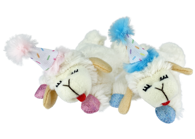 Multipet Lamb Chop With Birthday Hat 4-Inch, Assorted Cat Toy