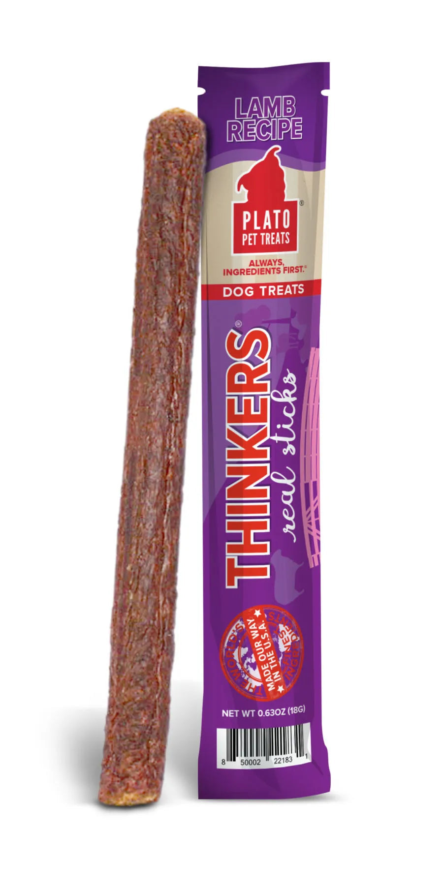 Plato Thinkers Meat Stick Dog Treats, Lamb Recipe