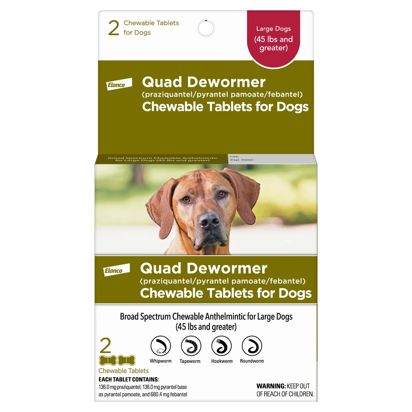 Elanco Chewable Quad Dewormer For Large Dogs, 2-Count
