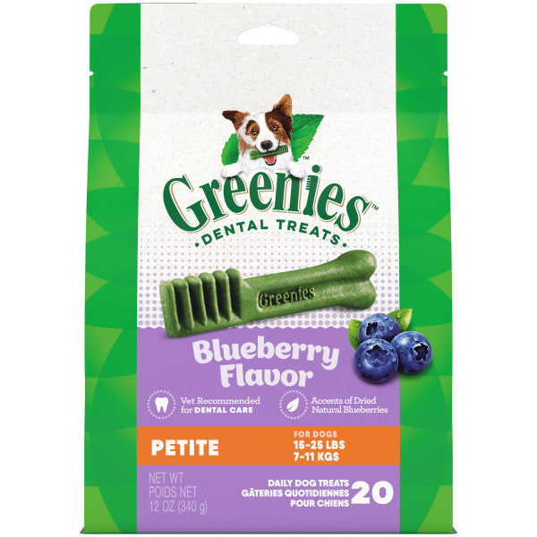 GREENIES Natural Dog Dental Care Chews Oral Health Dog Treats Blueberry Flavor, Petite 12-oz Pack