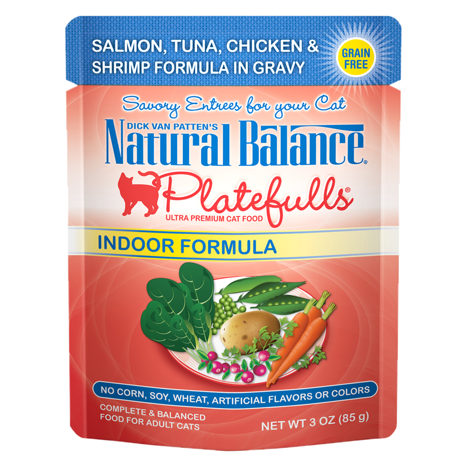 Natural Balance® Natural Balance® Platefulls® Indoor Salmon, Tuna, Chicken, & Shrimp Formula in Gravy, Wet Cat Food, 3-oz Case of 24
