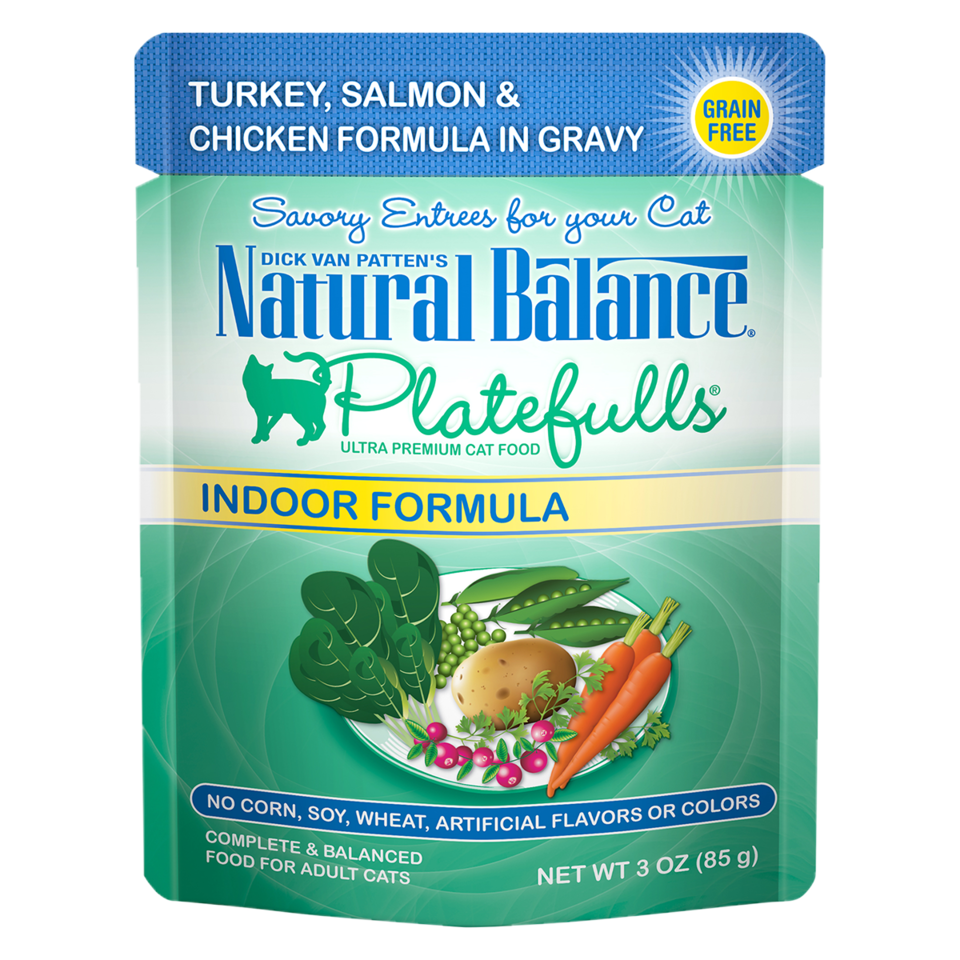 Natural Balance® Natural Balance® Platefulls® Indoor Turkey, Salmon, & Chicken Formula in Gravy, Wet Cat Food, 3-oz Case of 24