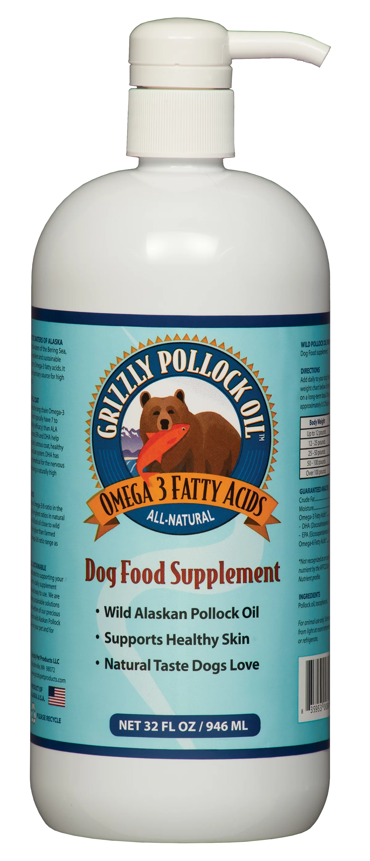 Grizzly Pet Products Pollock Oil For Dogs And Cats, 32-oz Bottle