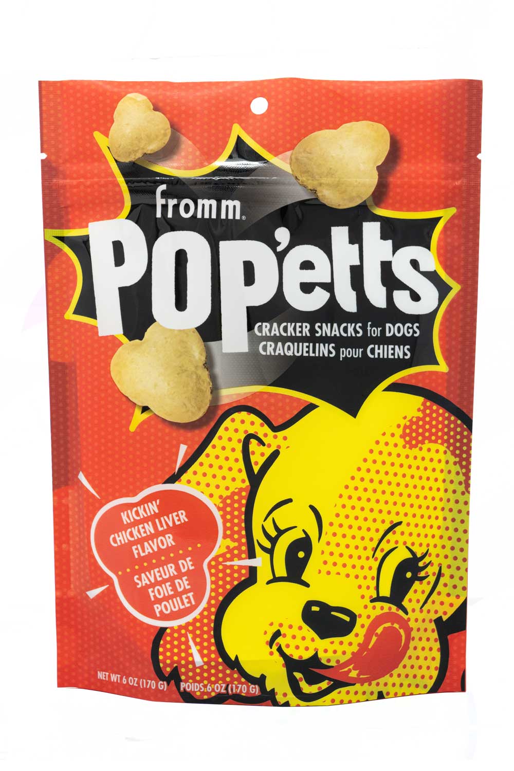 Fromm Pop'etts Cracker Snacks Kickin' Chicken Liver Recipe Dog Treats, 6-oz Bag