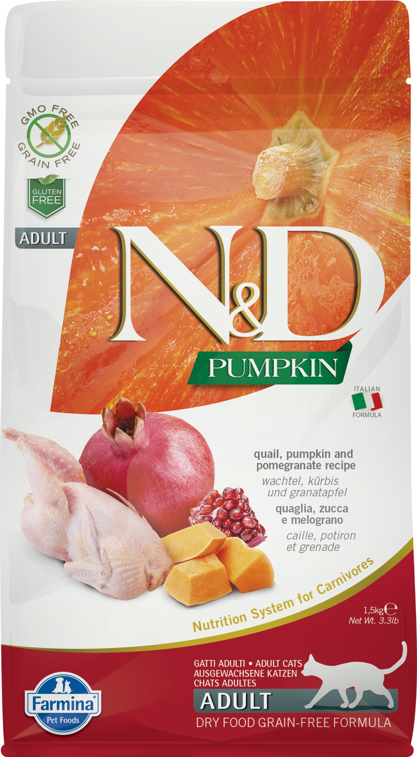 Farmina N&D Pumpkin Quail & Pomegranate Dry Cat Food, 3.3-lb Bag