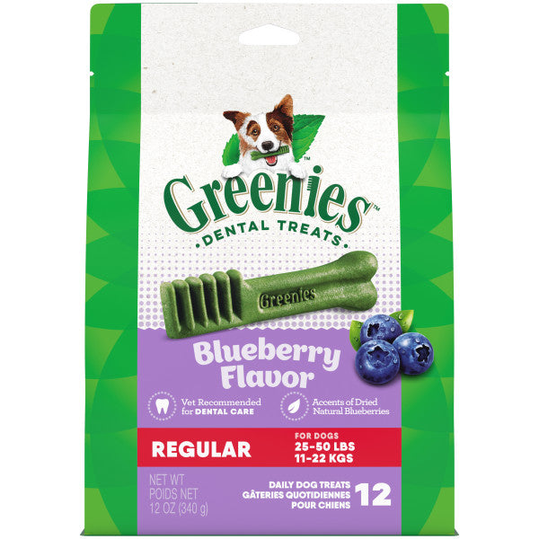 GREENIES Natural Dog Dental Care Chews Oral Health Dog Treats Blueberry Flavor, Regular 12-oz Pack