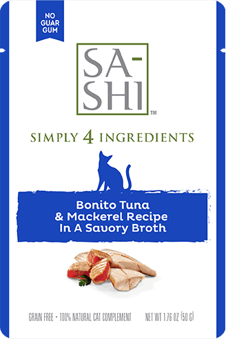SA-SHI by RAWZ® Bonito Tuna and Mackerel Recipe in Savory Broth 1.76-oz, Wet Cat Food Topper