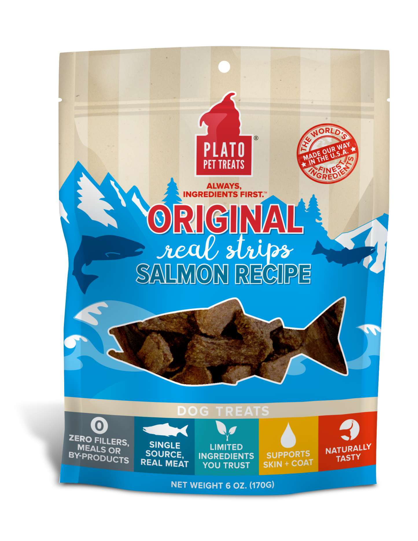 Plato Real Strips Meat Bar Dog Treats, Salmon Recipe