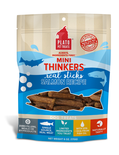 Plato Mini Thinkers Meat Stick Dog Treats, Salmon Recipe