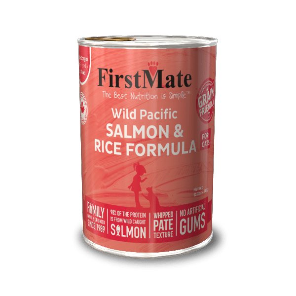 FirstMate Wild Salmon & Rice Wet Cat Food, Case of 12, 12.2-oz Cans