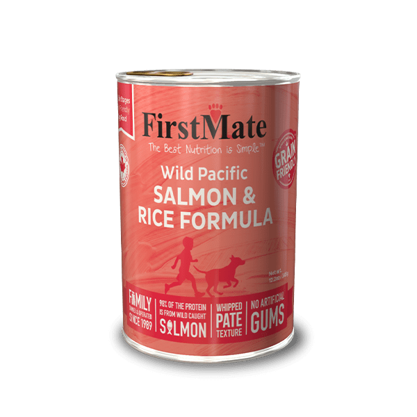 FirstMate Wild Pacific Salmon & Rice Wet Dog Food, Case of 12, 12.2-oz Cans