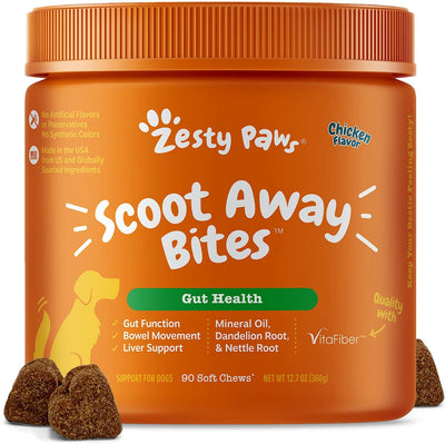Zesty Paws Scoot Away Bites, Digestive Dog Supplement, 90-Count