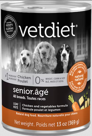 Vetdiet Senior Wet Dog Food, Chicken And Vegetables Recipe, 13-oz Case of 12