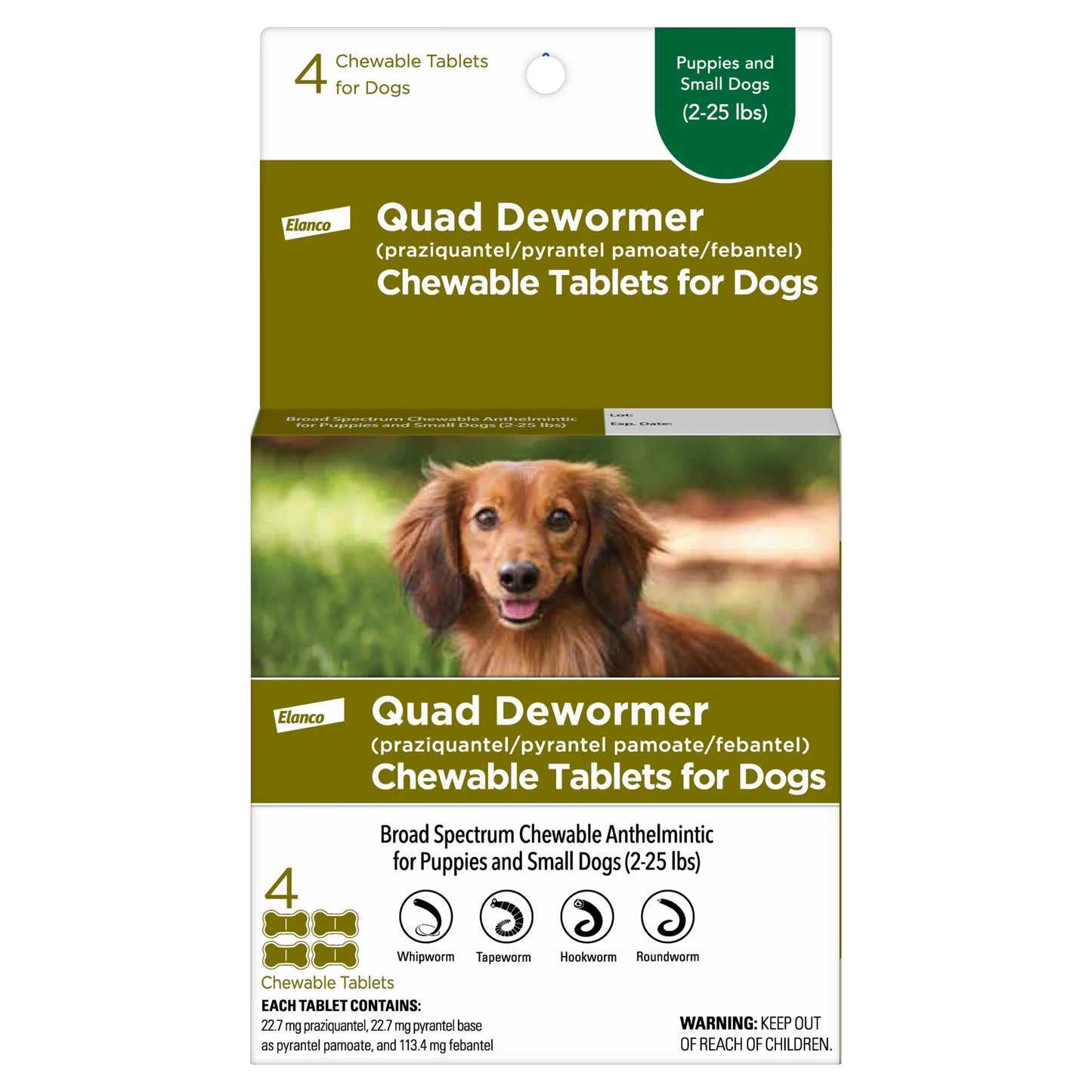 Elanco Chewable Quad Dewormer For Small Dogs, 4-Count