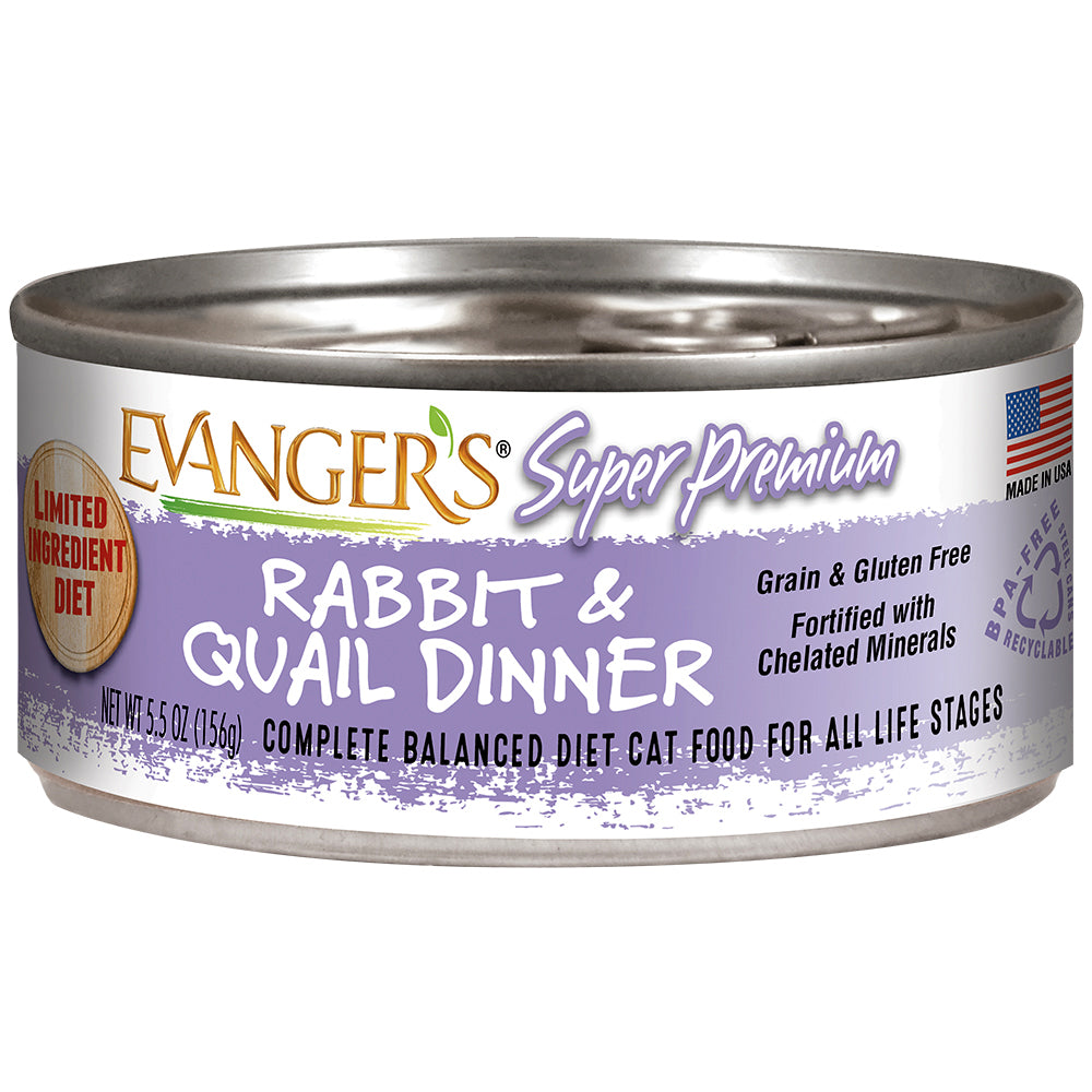 Evanger's Super Premium Rabbit and Quail Dinner, Wet Cat Food, 5.5-oz Case of 24
