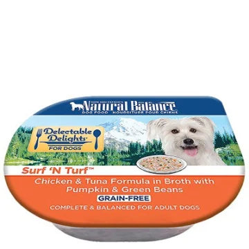 Natural Balance Delectable Delights® Surf 'N Turf™ Chicken & Tuna Formula in Broth With Pumpkin & Green Beans, Wet Dog Food, 2.75-oz Case of 24
