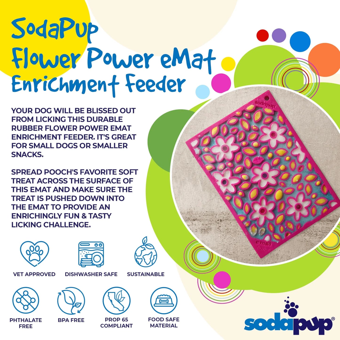 SodaPup Flower Power Emat Enrichment Small Lick Mat For Dogs