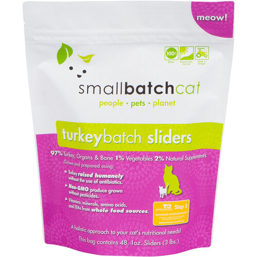 Smallbatch Frozen Raw Cat Food, Turkeybatch Sliders, 3-lb Bag