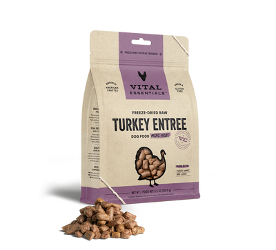 Vital Essentials Turkey Mini Nibs Freeze-Dried Raw Dog Food, 14-oz Bag