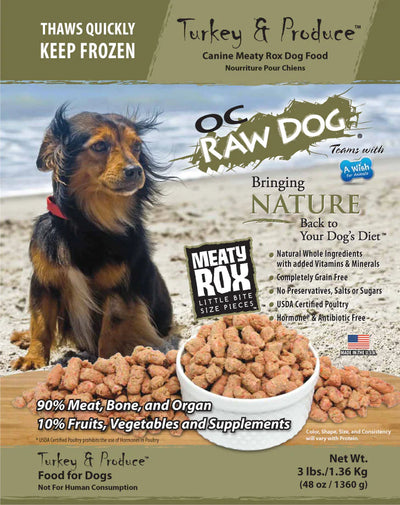 OC Raw Dog Turkey and Produce Meaty Rox, Frozen Raw Dog Food, 3-lb Bag