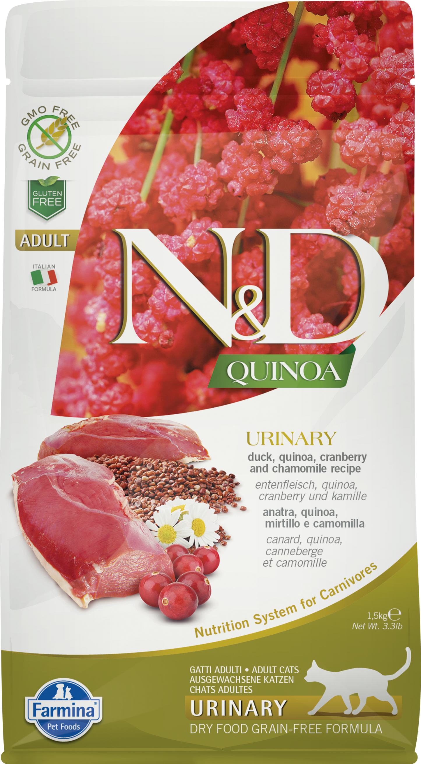 Farmina N&D Quinoa Urinary Duck, Quinoa, Cranberry & Chamomile, Dry Cat Food