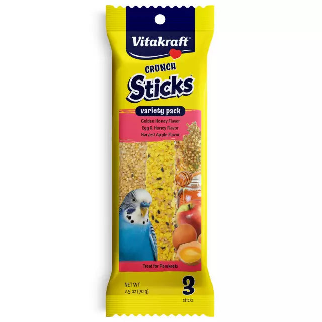 Vitakraft Crunch Parakeet Sticks Variety Pack Honey, Egg, Apple 2.5-oz, Bird Treat
