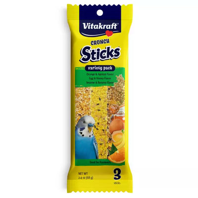 Vitakraft Crunch Parakeet Sticks Variety Pack Orange, Apricot, Honey, Egg 2.4-oz, Bird Treat