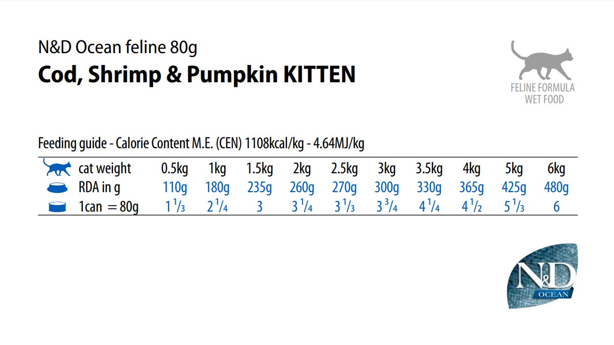 Farmina N&D Ocean Kitten Cod, Shrimp & Pumpkin Recipe, Wet Cat Food, 2.5oz Case of 24