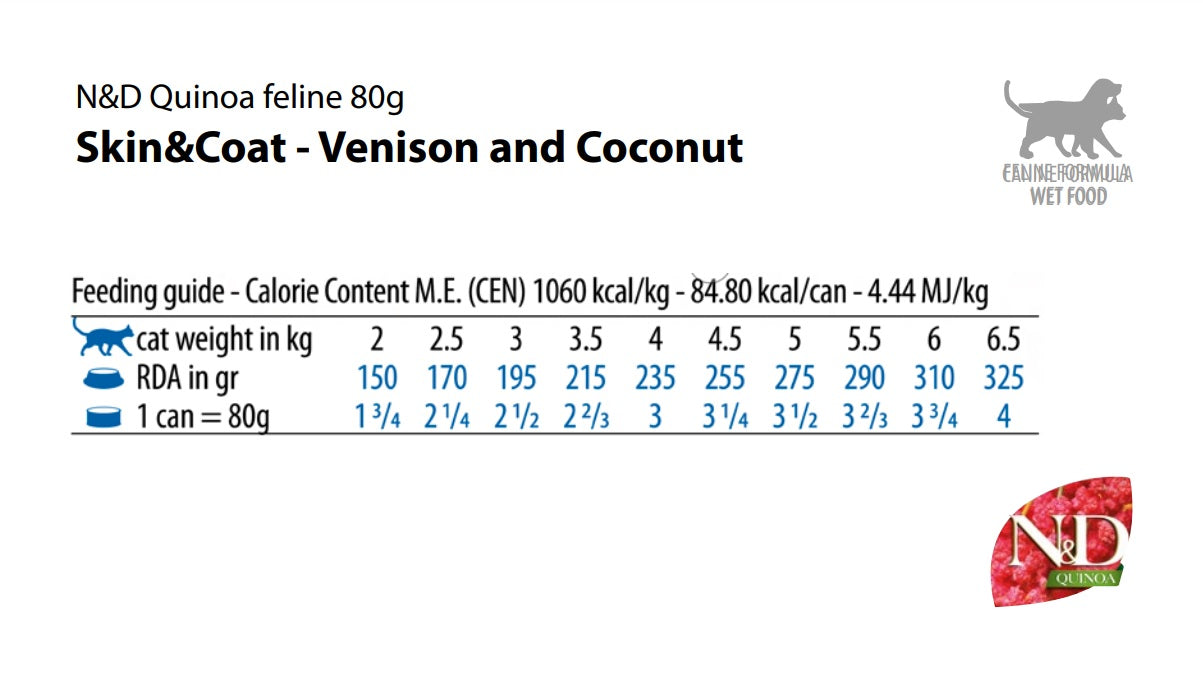 Farmina N&D Quinoa Cat Skin & Coat Venison & Coconut Recipe, Wet Cat Food, 2.8oz Case of 24