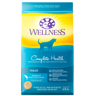 Wellness Complete Health Whitefish & Sweet Potato Dry Dog Food, 5-lb Bag